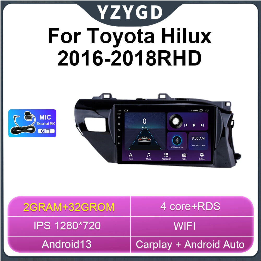 for Toyota Hilux 2016-2018 RHD 2+32G Android CarPlay Car Radio GPS Player Screen