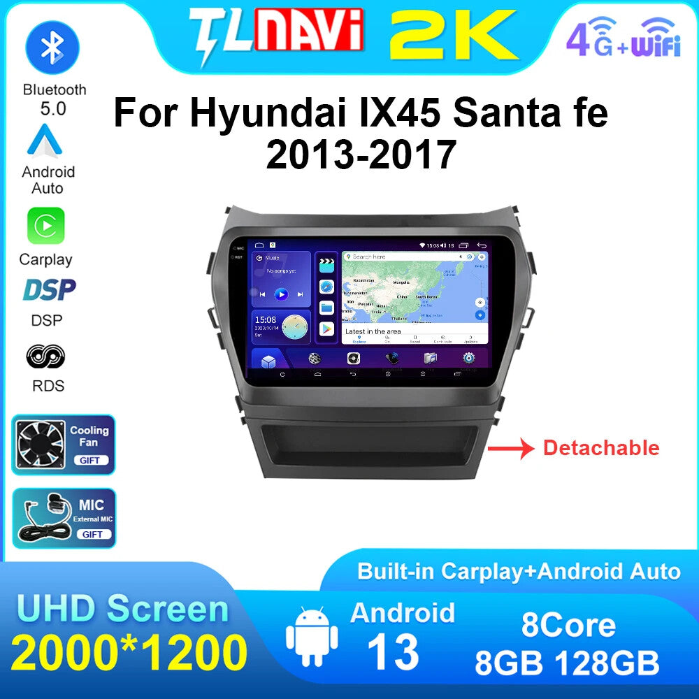 for Hyundai Santa Fe 3 Grand ix45 Car Radio Video Player Carplay GPS Navigation