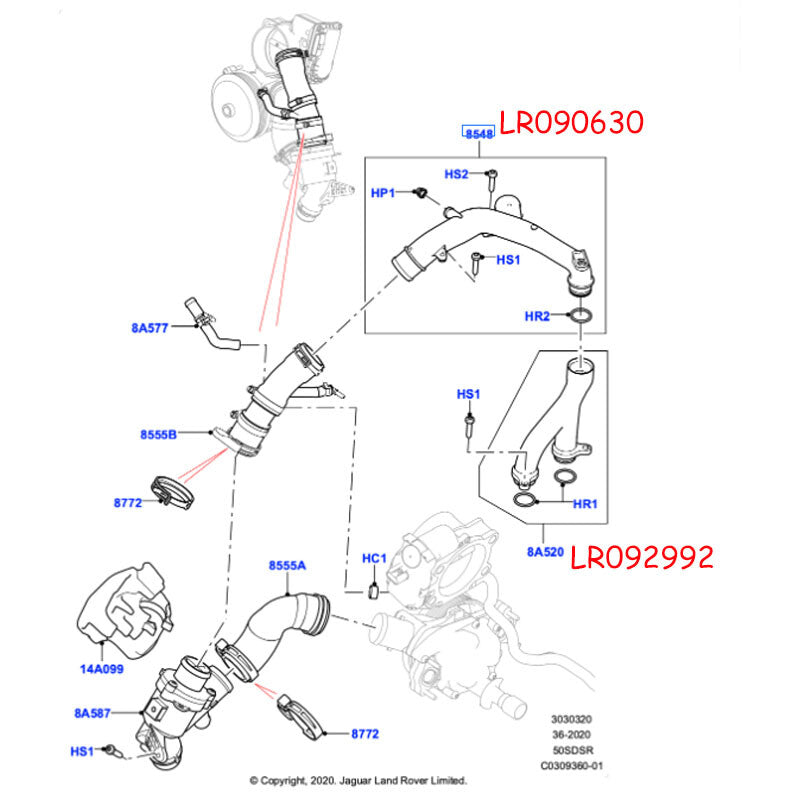 Thermostat top hose socket crossover pipe suitable for Land Rover for Range Rover Sport LR4 3.0/5.0