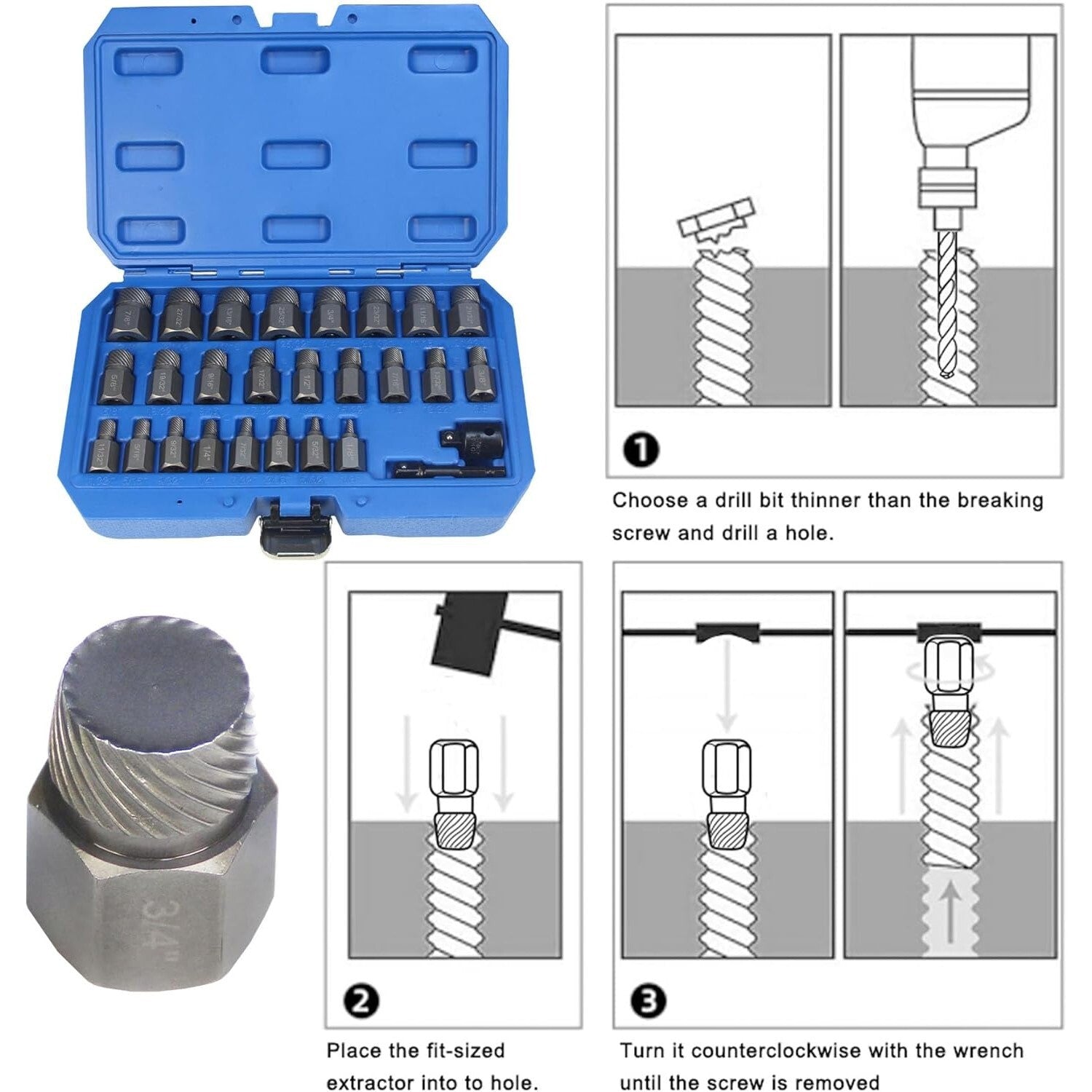 27-piece double-ended screw extractor kit, easy-to-extract bolt remover set,