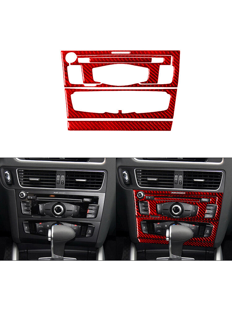 for Audi Q5 2009-2017 Red CD Player Radio Air-Con Trim Cover TYP-B Carbon Fiber