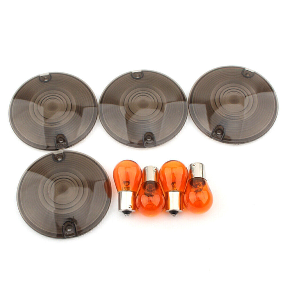 Fit 94-10 for Harley Davidson Road King Turn Signal Light Amber Bulbs Smoke Cover 4x