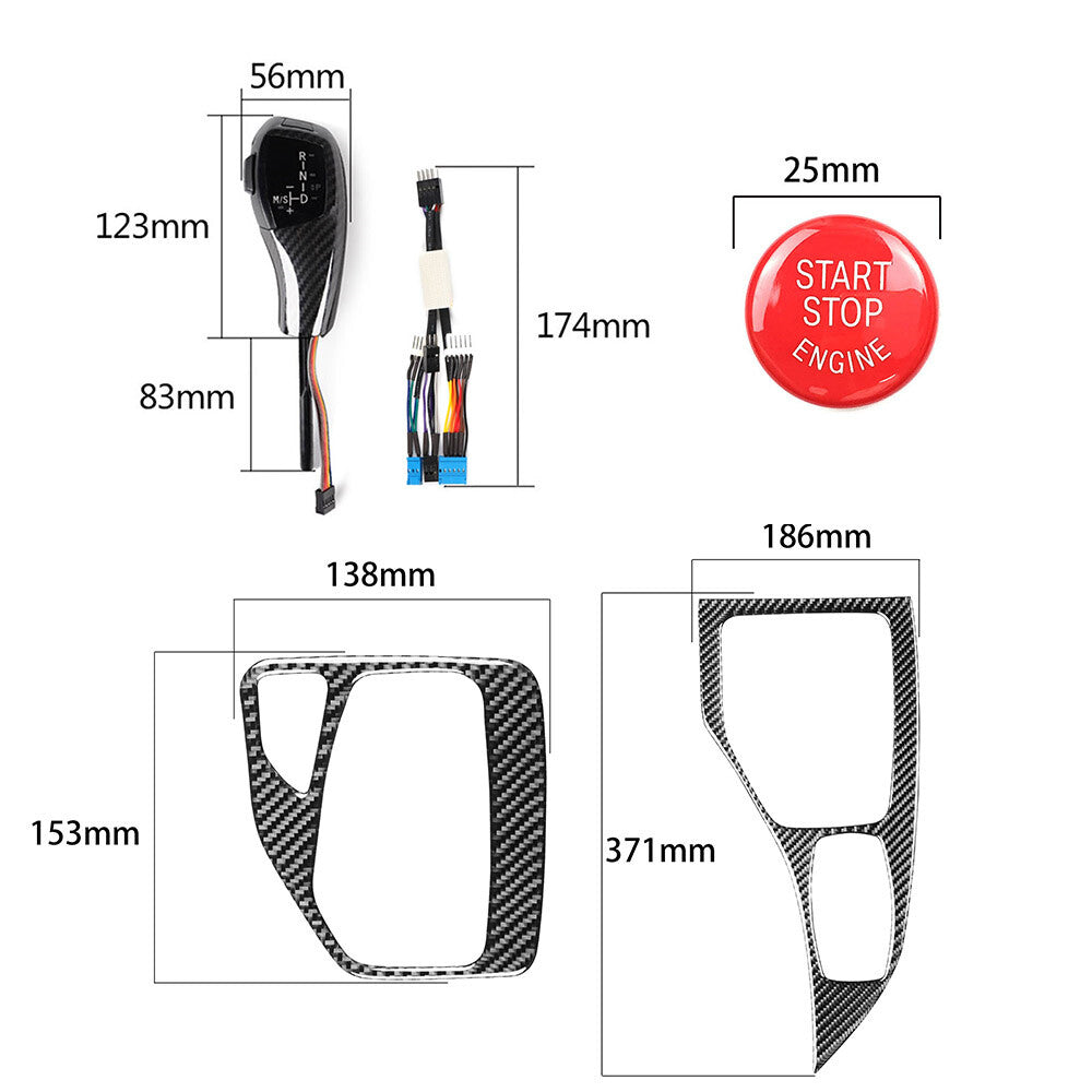4¡ÁCarbon Fiber LED Gear Shift Knob Red Start Button Trim for BMW X1 E84 2011-15