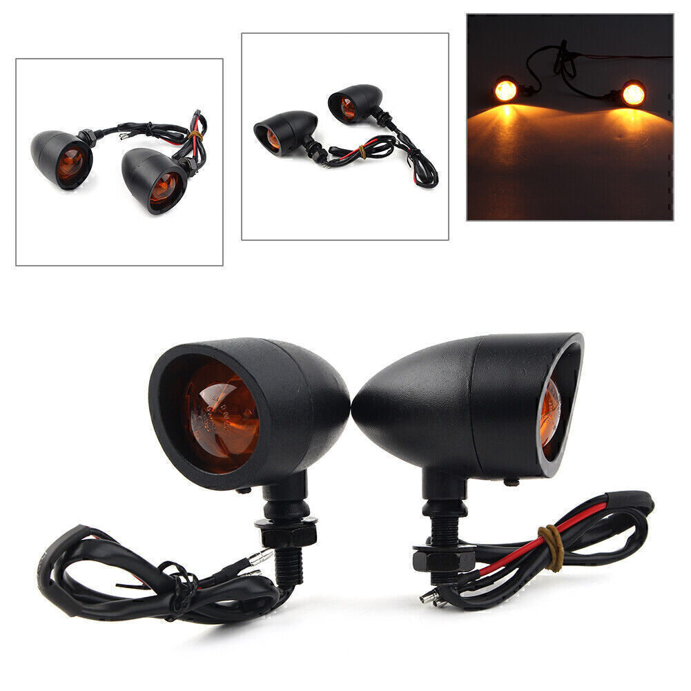 Pair Black Retro Motorcycle Turn Signals Indicator Light Universal