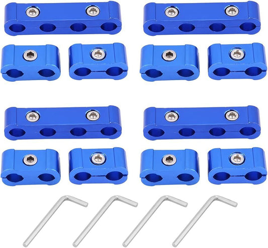 Blue 8mm, 9mm, and 10mm chrome spark plug wire separator looms for Ford and for Chevrolet .