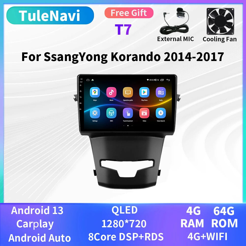 Car Radio CarPlay Screen for SsangYong Korando 3 Actyon 2 2014-2017 GPS Player