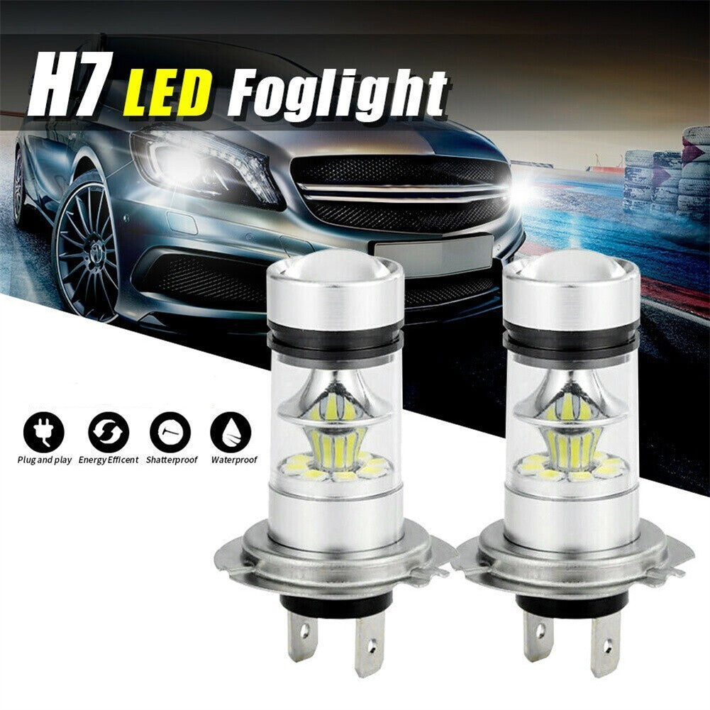 100W High-Power LED Headlight Bulbs (2 Sets, 6000K, DC 12V-28V, H7) (Useful)