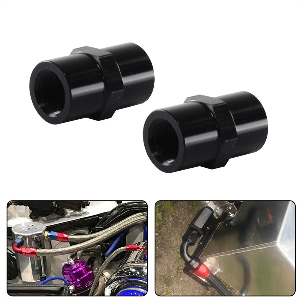 2PCS ALUMINUM FEMALE 1/8 NPT PIPE PIPING COUPLER ANODIZED FITTING ADAPTER BLACK