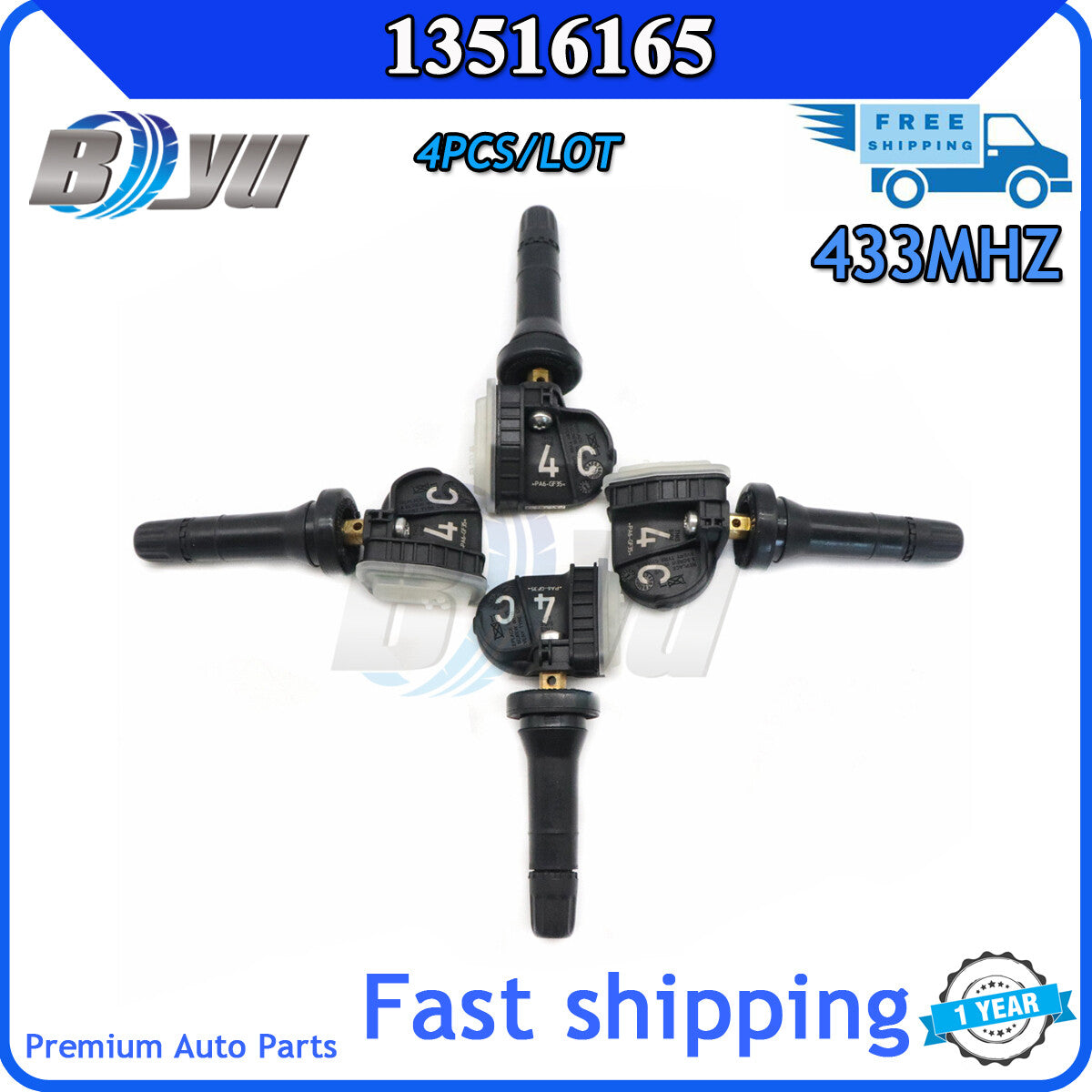 set (4) 13516165 Tire Pressure Sensor (TPMS) suitable for GM, for Chevrolet , for GMC , for Cadillac , and for Buick .