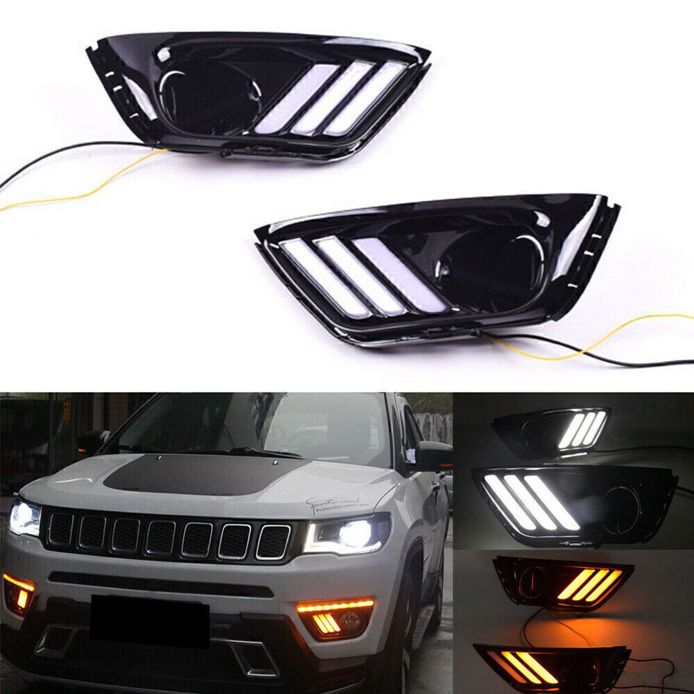 for Jeep Compass 17-2019 2x LED DRL Daytime Running Light/Front Fog Lights
