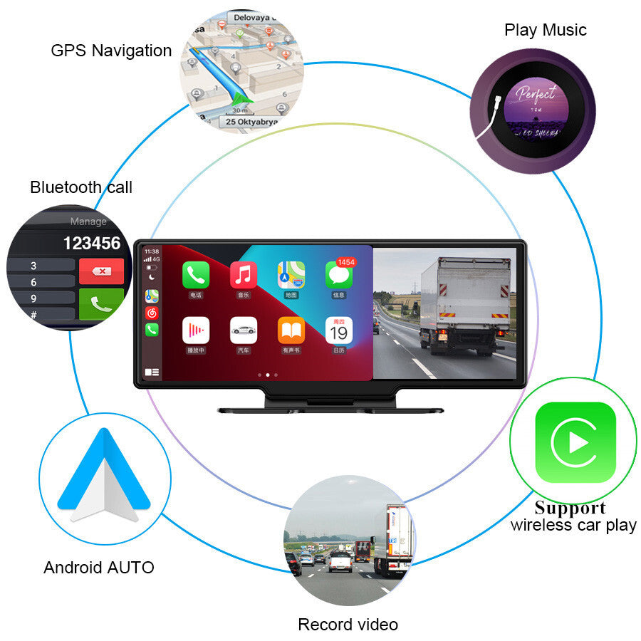 Car DVR Dash Cam Video Recorder With Carplay Android Auto Bluetooth G-Sensor