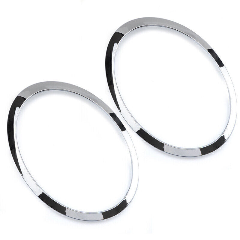 Chrome headlight trim rings on the left and right sides are suitable for Mini Cooper R55 and R56 models from 2007 to 2015.