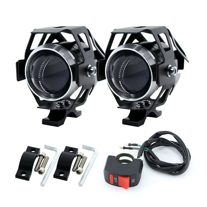 2PCS White Motorcycle Headlight Auxiliary Lamp LED Spotlight DRL Spot Head Light