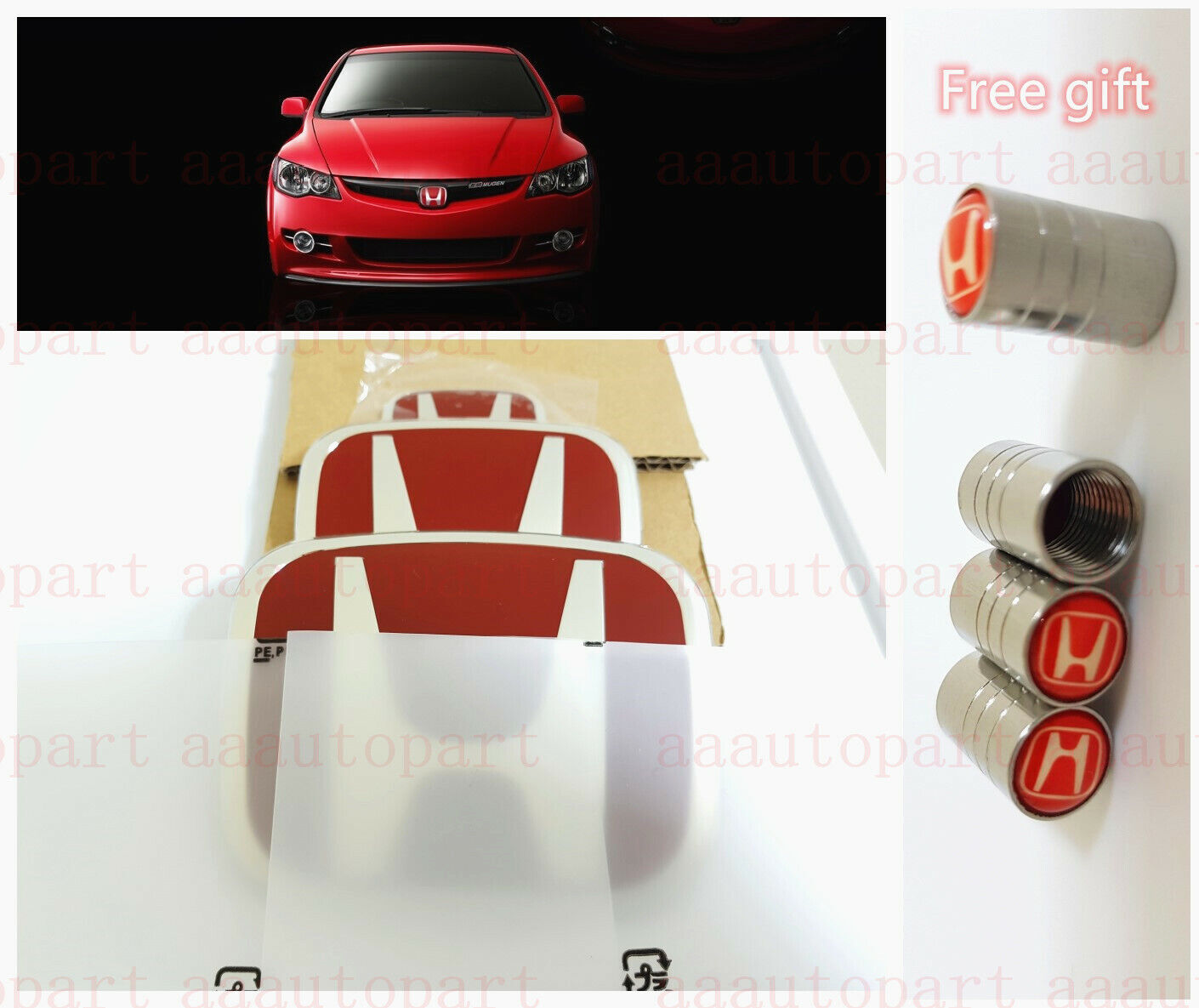 RACING SET Red H Emblem Front Rear Steering Wheel Fit 2006-15 for HONDA for CIVIC SEDAN