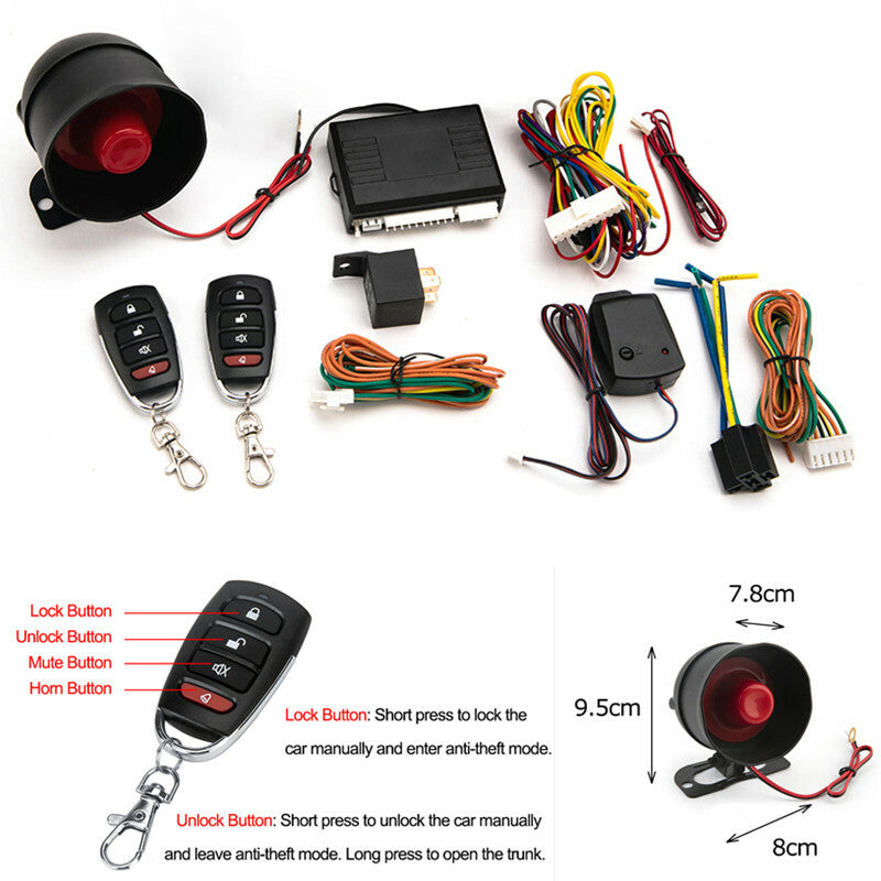 Car Alarm System One Way Vehicle Burglar Alarm Security Protection 2 Door Remote
