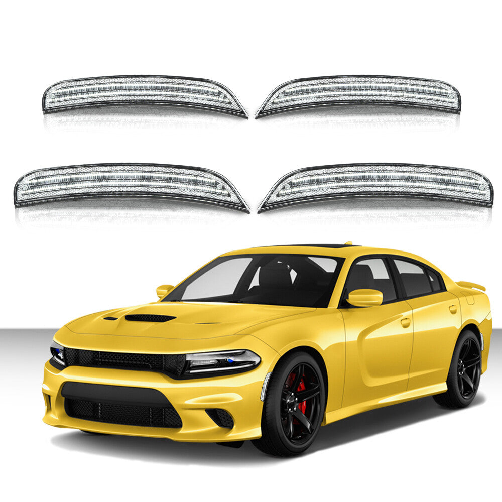 Suitable for 2015-2023 for Dodge Charger White Front and Rear LED Side Marker Lights with Smoked Lens