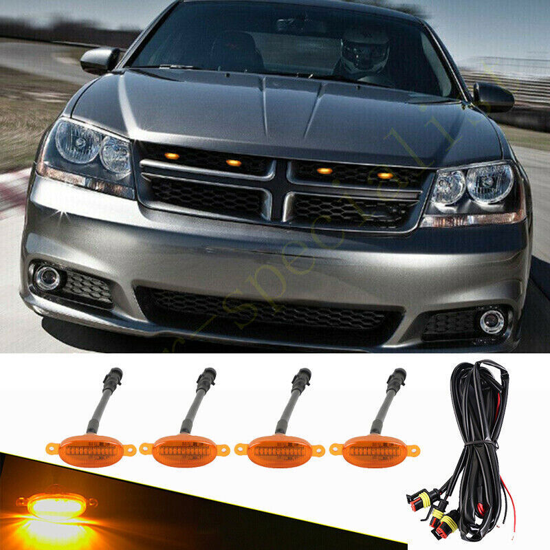 for Dodge Avenger 2011-2024 yellow Style Front Grill LED Marker Light Kit