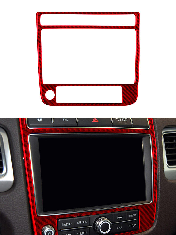 Red Navigation Frame Trim Cover Type-A Carbon Fiber for VW Touareg 2011-2018