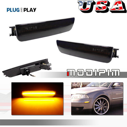 Left + Right Smoked LED Front Bumper Side Marker Lights Applicable to 2001-05 for Volkswagen for Passat B5.5