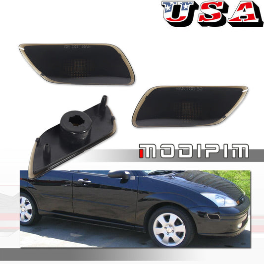 for Ford Focus 2000 - 04 Smoked Front Fender Side Marker Light Housing Cover Set