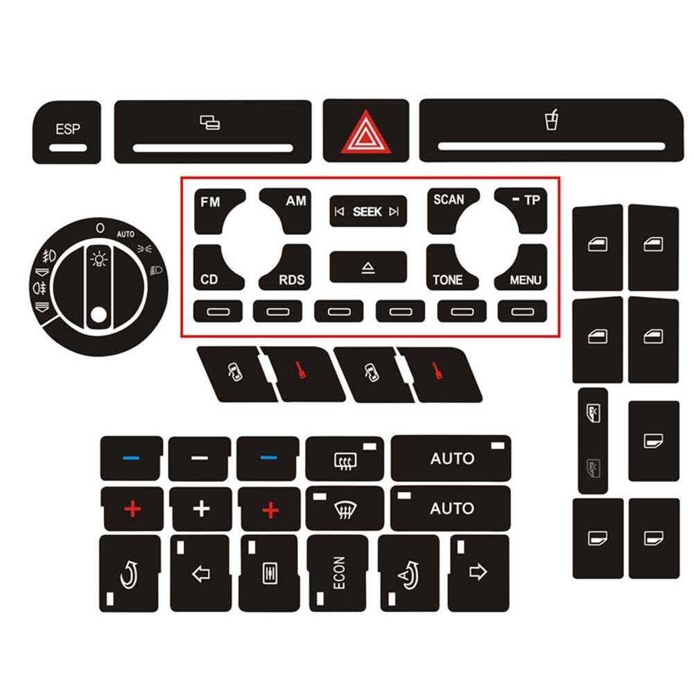 White lettering sticker for Clima radio headlight button repair on A4, B6, and B7 models.