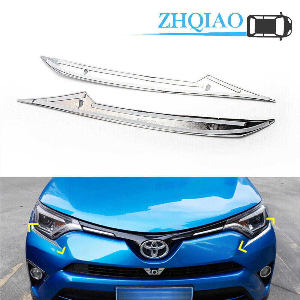 ABS Front Chrome Headlight Lamp Eyelid Cover Trim for Toyota RAV4 2016-2018