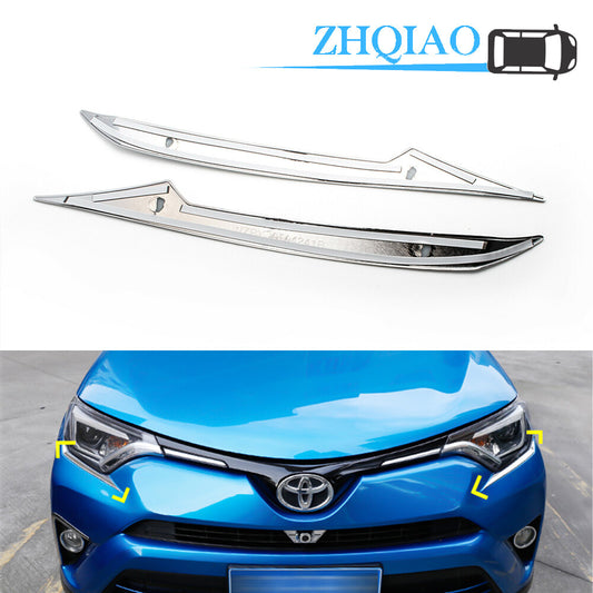 ABS Front Chrome Headlight Lamp Eyelid Cover Trim for Toyota RAV4 2016-2018