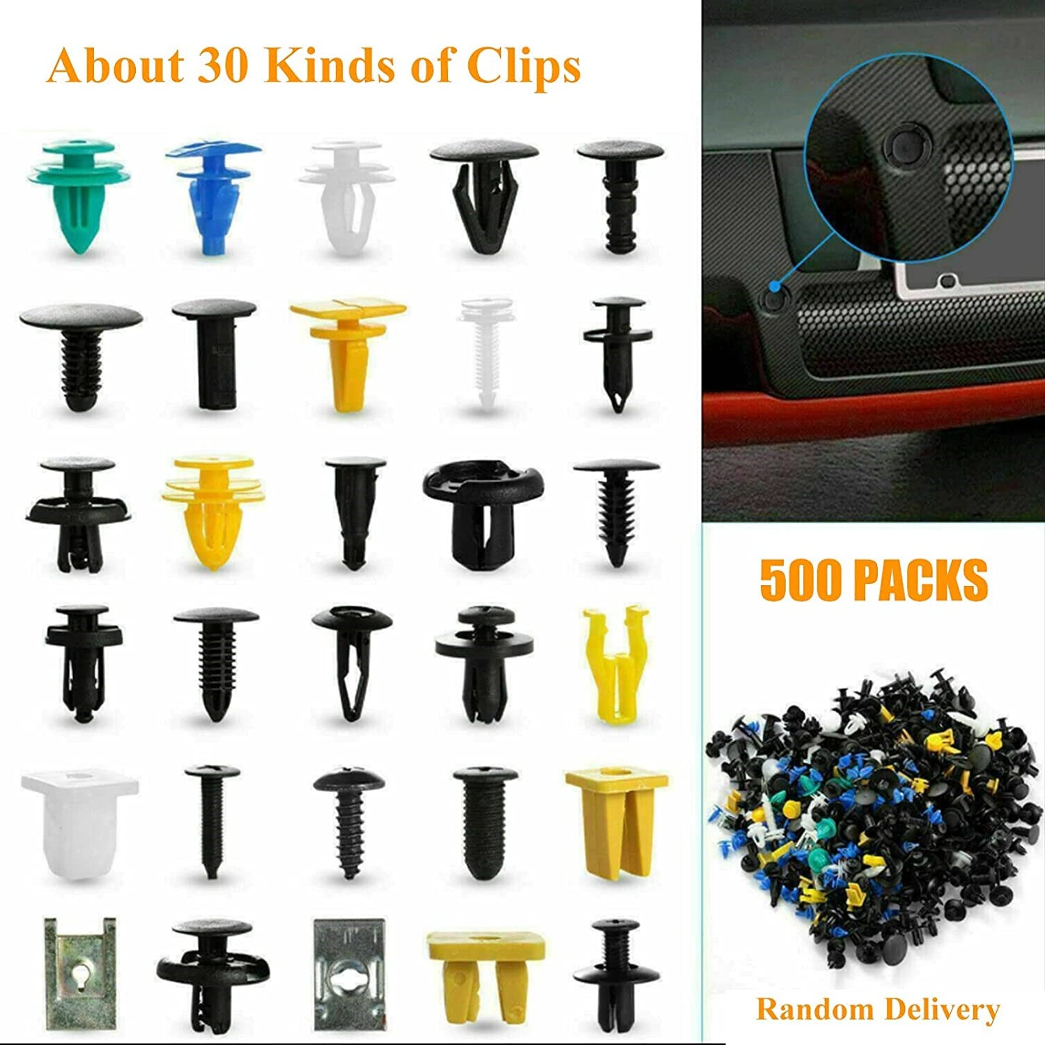 500-piece pack of mixed car fastener clips, bumper fender trim, plastic rivets, car clips