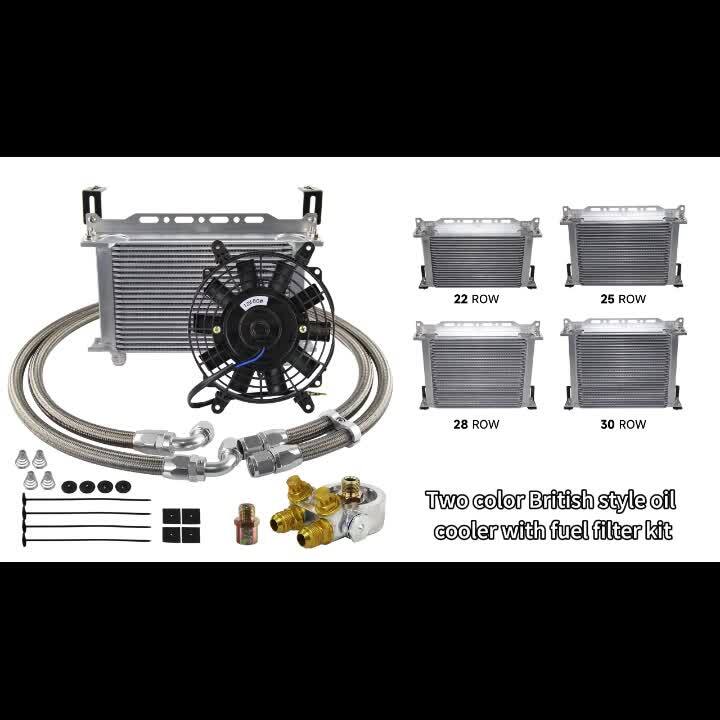 13 Row Oil Cooler Kit w/Thermostat Oil Filter Adapter Kit+7 Electric Fan Kit BL
