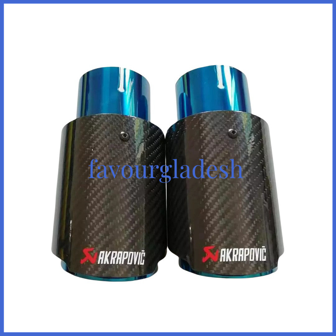 1X 2.5 63mm  3.589mm Akrapovic Glossy Carbon Fiber Exhaust tip Blue End pipe