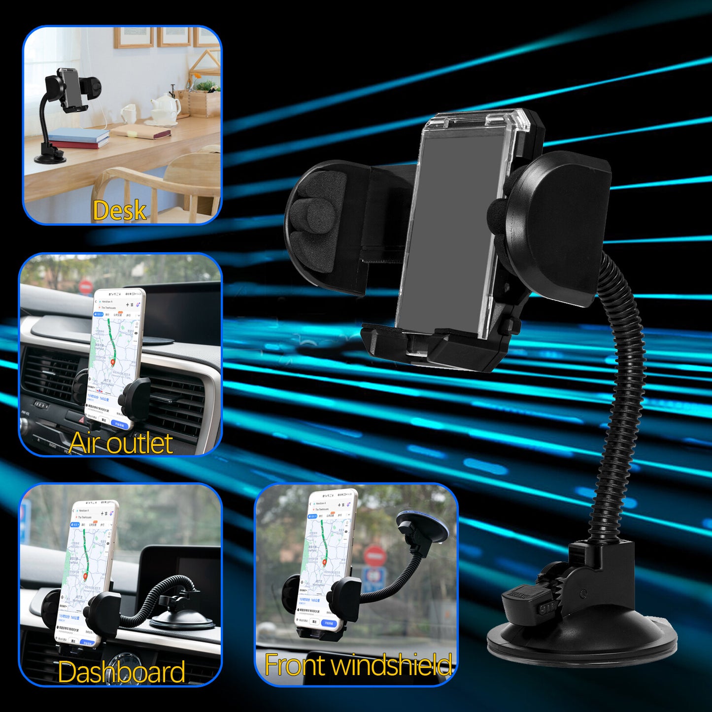 360 Degree Car Cell Phone Mount Car Dashboard for Smartphone Holder Suction Cup