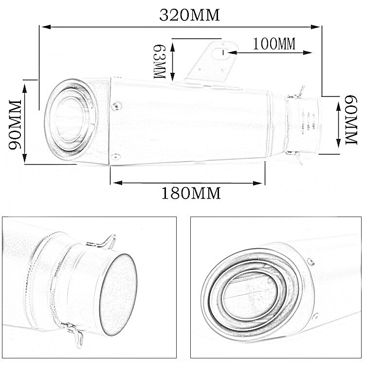 38-51mm Universal Motorcycle ATV Slip On Exhaust Muffler Silencer Pipe Short
