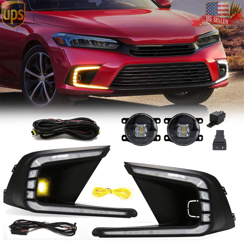 For 2022 2023 2024 for Honda for Civic Sedan Hatchback Driving LED DRL Fog Lights Kit