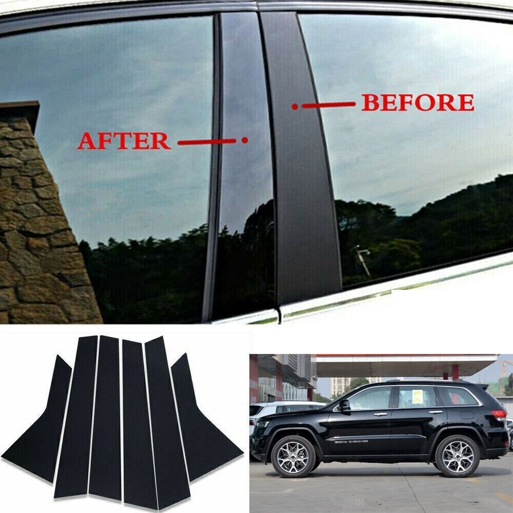 6P for Jeep Grand Cherokee 2011-2021 Piano Black Pillar Posts Door Window Strip