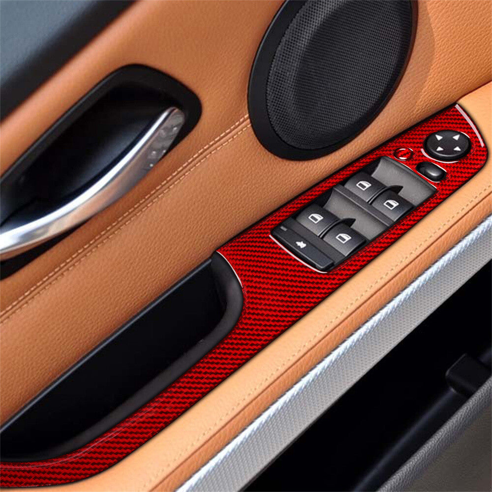 Red Carbon Fiber Window Lift Switch Panel Cover for BMW 3 Series E90 E92 2005-12
