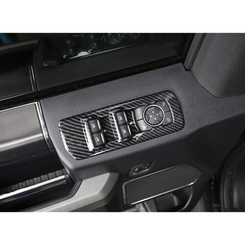 for Ford F-150 2015-2020 Carbon Fiber Door Window Lift Switch Button Panel Trims