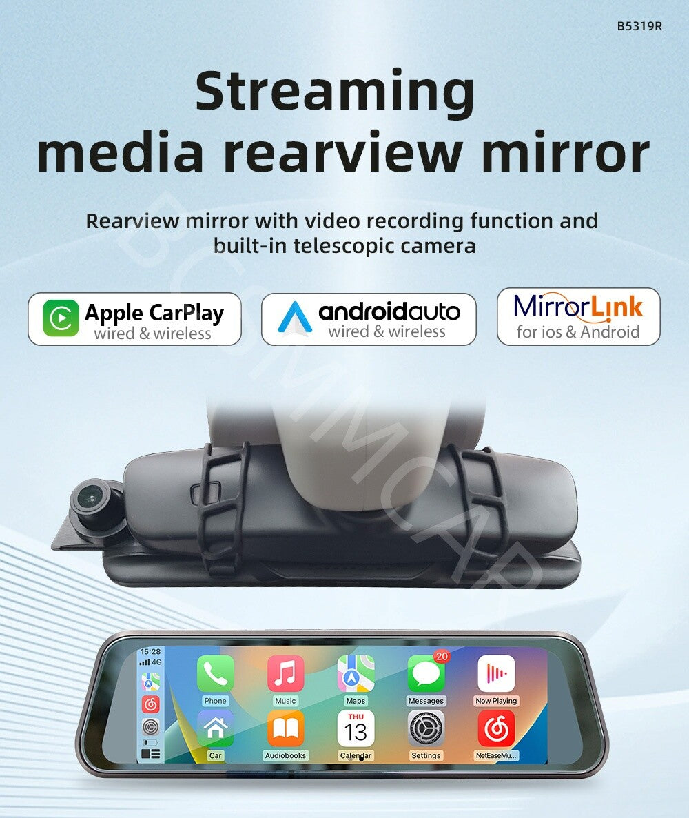 For Apple CarPlay Touch Screen BT Car DVR Camera Dash Cam for Smart Rearview Mirror