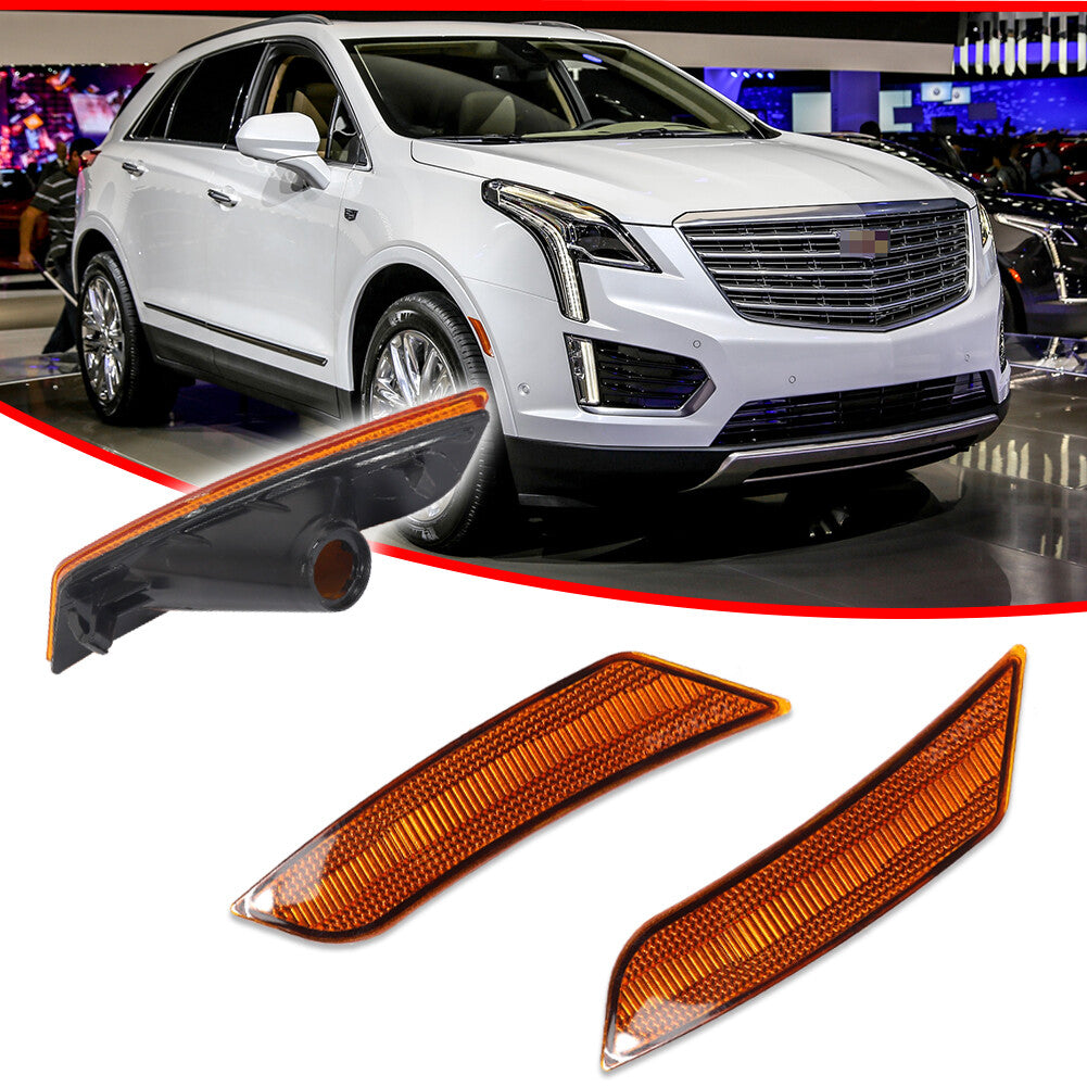 A pair of amber front side marker light mounts for 2013-2014 for Cadillac ATS and 2017 and later XT5 models.