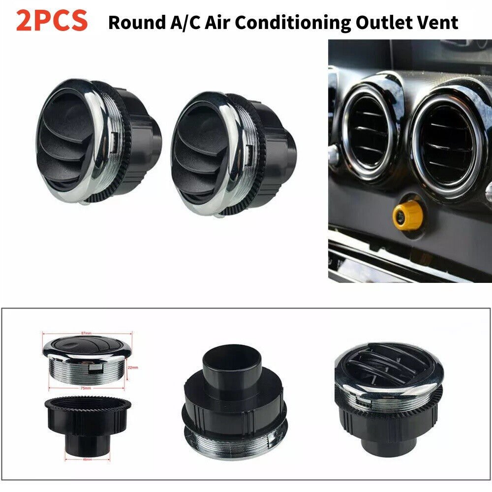 2PCS 46mm Round A/C Air Conditioning Outlet Vent For RV Bus Car Boat Yacht Black