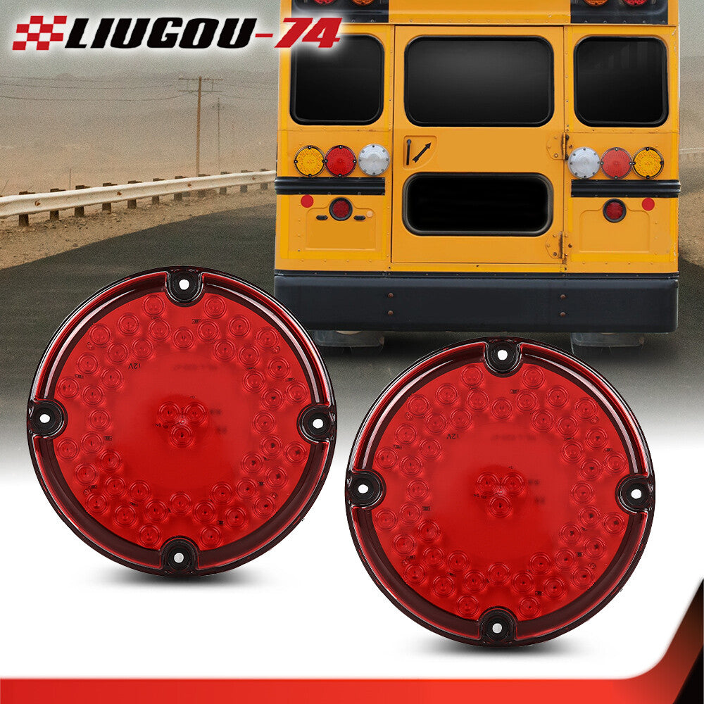 Two 7-inch round amber 47-LED taillights suitable for transit vehicles (no mounting brackets allowed).