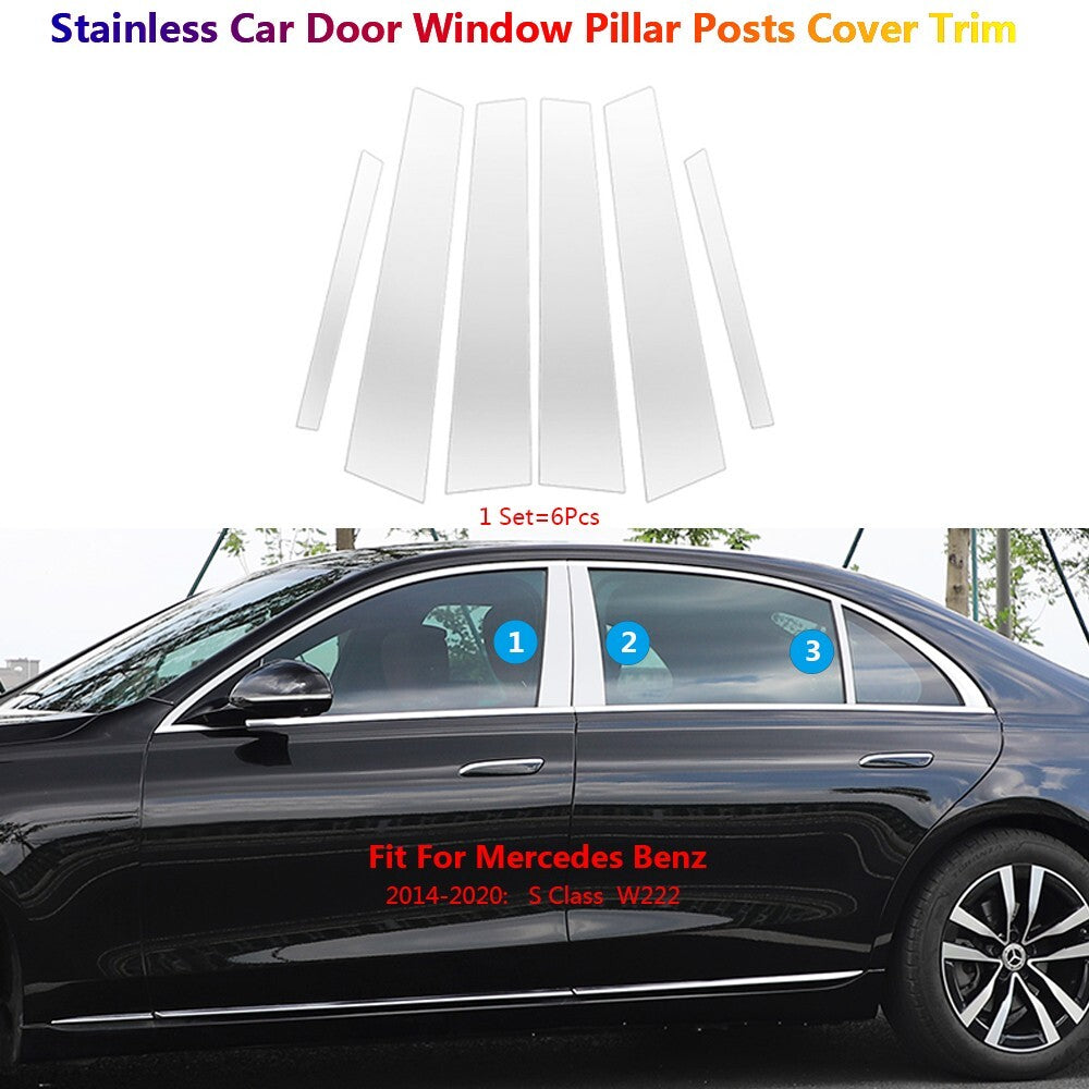 Stainless for Mercedes-Benz S W222 2014-2020 Car Window B C Pillar Pancel Cover