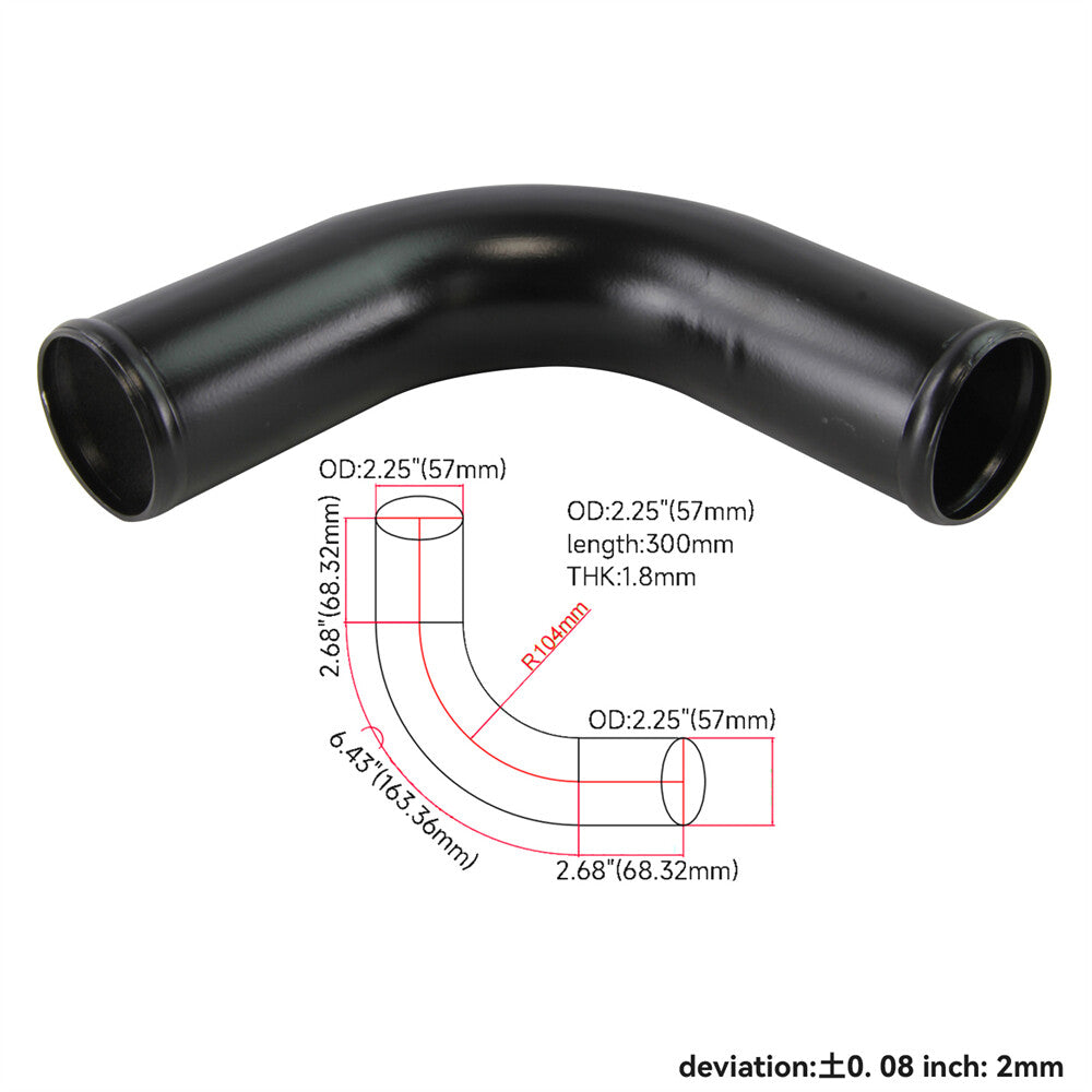 90 Degree 57mm 2.25 Aluminum Intercooler Intake Pipe Piping Tube Hose Black