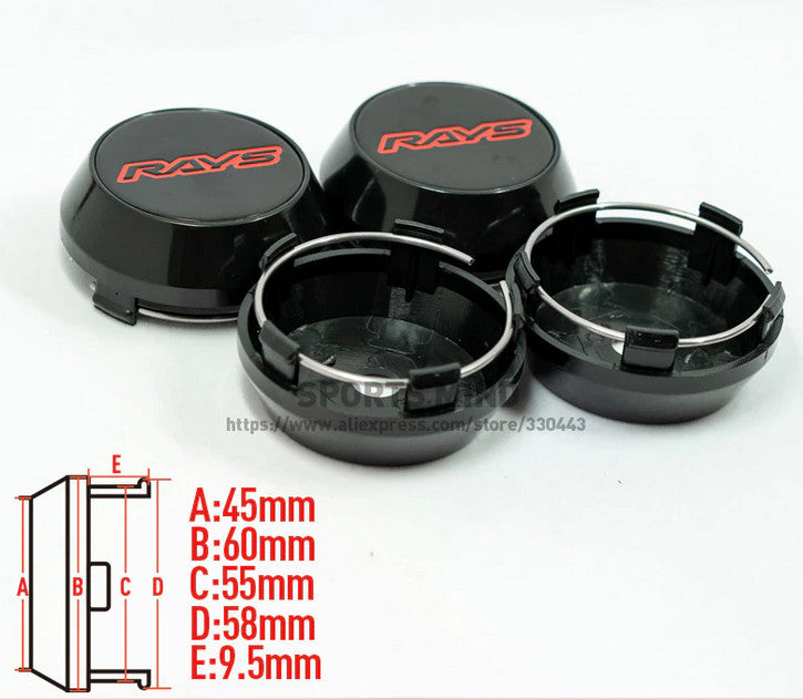 Brand new 4-piece set of 60mm ray wheel caps, rim center caps, badges, black TE37, Tokyo