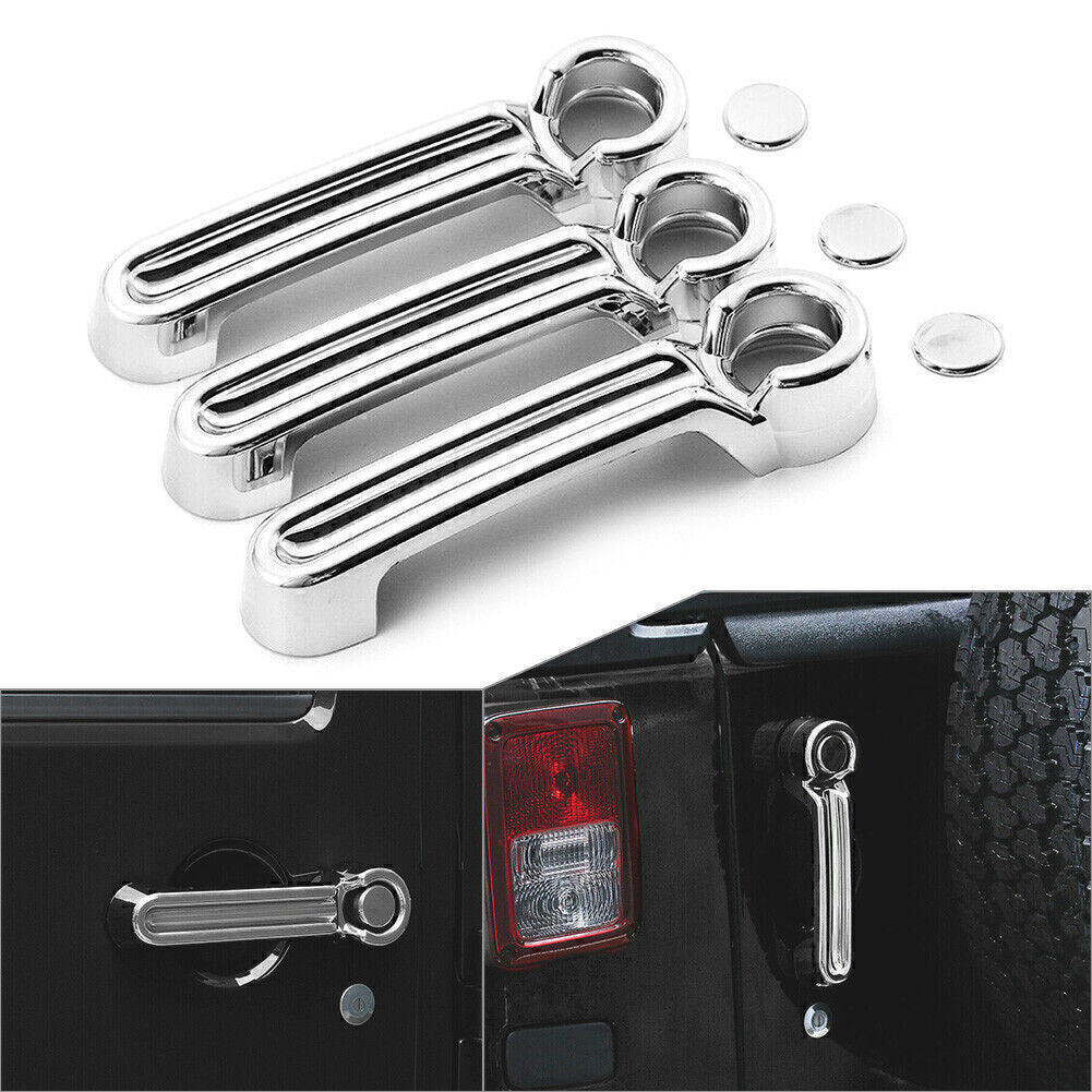 Exterior Door Handle  Tailgate Cover Trim for Jeep for Wrangler JK 07-17 2Dr Chrome