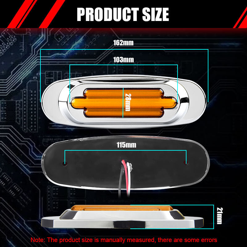 2x 16-LED Yellow Truck Trailer Side Marker Turn Signal Tail Light Chrome 12V 24V