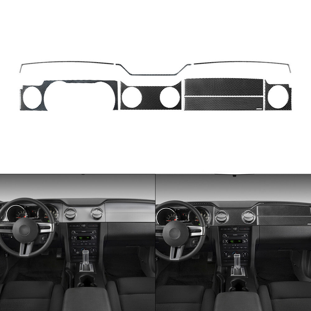 8Pcs Carbon Fiber Interior Console Panel Cover Trim for Ford for Mustang 2005-2009