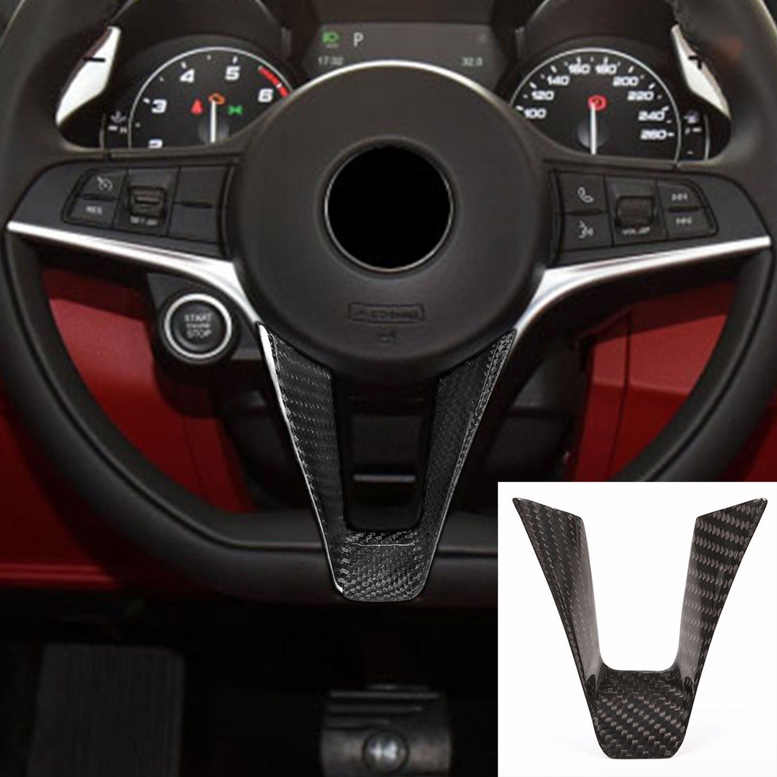 Real Carbon Fiber Steering Wheel Trim Fit for Alfa Romeo Giulia / for Stelvio 2017-19