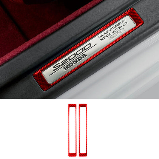 2Pcs Red Carbon Fiber Door Sill Panel Cover Trim for Honda S2000 2004-2009