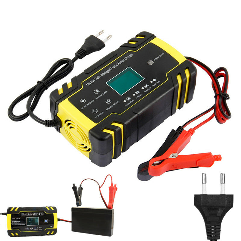 Car Battery Charger 12/24V Touch Screen Pulse Repair LCD Battery Charger EU Plug