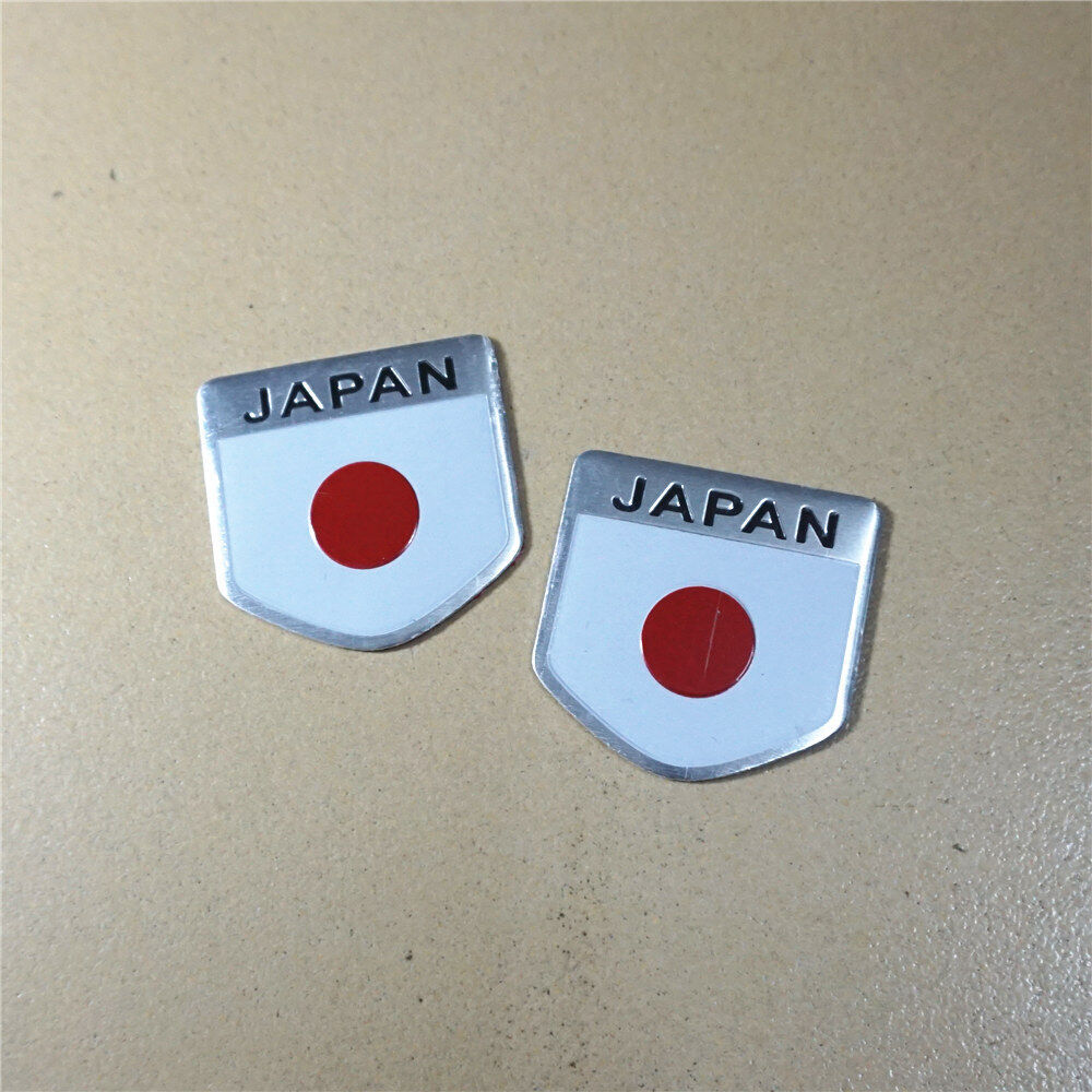 2x JAPAN Flag Small Metal Badge Decal Sticker Emblem Performance Auto Power Type